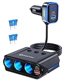 Zigarettenanzünder Verteiler 7 in 1, SONRU 180W Auto KFZ Ladegerät Adapter 12V/24V Stecker 3 Fach LED Voltmeter mit Separatem Schalter, Schnellladegerät 3 Steckdosen 4 USB Anschlüsse