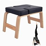 ovwanren Yoga-Kopfständer, Ständer, Yoga-Stuhl für Familie, Fitnessstudio, Holz und PU-Pads, lindert Müdigkeit und Aufbau des Körpers (schwarz)