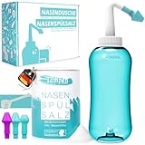 Tampen Nasendusche Erwachsene & Kinder – inkl. 120x Premium Nasenspülsalz (300g), Messlöffel & 3 Aufsätze – Nasenspülkanne - Nasenspülung mit Nasensalz für schonende Nasenreinigung - Nasal Rinse