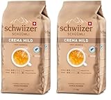Schwiizer Schüümli Crema Mild, 100 Prozent edle Arabica Kaffeebohnen, fruchtig-nussig, für Vollautomaten, Stärke 2/5, helle Röstung, Rainforest Alliance-zertifiziert, 1kg (Packung mit 2)