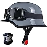 SYEBVTQ Retro Motorrad Halbhelme Deutsche Halbschalenhelm Motorradhelm ECE Zertifizierung JetHelm Cap Half Shell Helm Herren Damen Half Open Helm mit Sonnenbrille für Biker Cruiser Chopper