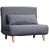 HOMCOM Einzelsofa Schlafsofa Sofabett Klappsofa verstellbar Rückenlehne Liege nordisch skandinavisch 25D Schaumstoff Haus Leinenimitat Tannenholz Grau 94 x 78 x 80 cm