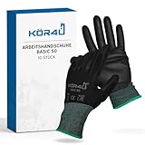 kör4u 10 Paar Arbeitshandschuhe Basic, atmungsaktiv und beschichtet, als Schutzhandschuhe, Gartenhandschuhe Damen und Mechaniker Handschuhe geeignet, hochwertige PU-Beschichtung, dünn und leicht