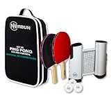 NIRBUN Tischtennis-Set mit ausziehbarem Netz, 2 professionelle Tischtennisschläger, 3 Tischtennisbälle, 3 Sterne, einziehbares Tischtennisnetz für jeden Tisch, tragbares Tischtennis-Set