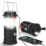 HOTUT LED Campinglampe Solar, 3200 mAh Faltbare Camping Licht Laterne, Solar Camping Laterne mit Handkurbelund Taschenlampe, USB und Kurbel Laden Notfallleuchte für Wandern, Angeln, SOS, Ausfälle