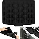 RZCOMP Abtropfmatte Geschirr Abtropfmatte Spüle Silikon,Rutschfestes Matte & Hhitzebeständige Faltbare Abtropfmatte mit Rillenstruktur für Küchenarbeitsplatten und Küchenspüle (schwarz, 40*32.5cm)