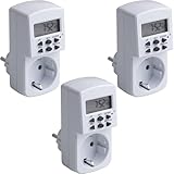 Meister Zeitschaltuhr digital, 1800 W - 3 Stück - Sommer- und Winterzeit - 10 konfigurierbare Programme - Mit Countdown-Funktion und Zufallsgenerator, Timer für Steckdose mit Zufallsschaltung, 7474050