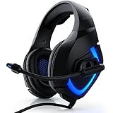 CSL - USB Gaming PC Headset mit Mikrofon - Kabelfernbedienung Externe Soundkarte - Mikrofon flexibel einklappbar - für Gaming Musik Internet-Telefonie - LED-Beleuchtung - für PC Mac