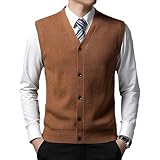 Ärmelloser Herren-Pullover – Mode, Business, Herbst, Winter, Herren, Braun, V-Ausschnitt, Knopf-Cardigan, Weste, Lässig, Schmal Geschnitten, Ärmellose Strickweste, Pullover, Jacke, Gilet, Wie Abg