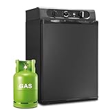 SMETA Gas Kühlschrank 12V 230V, 3-Wege-Kühlschrank, 60L gaskühlschrank für Wohnmobil Caravan Outdoor Reisen LKW Camping, 0-10°C, Verstellbares Bein, Wendbare Tür, Schwarz