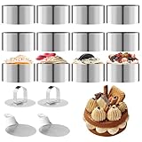 16 Stück Dessertringe und Speiseringe - Ø 8 cm Runder Edelstahl Speiseringe mit Deckel und Sockel Mousse-Ring Servierringe Dessertringe Kochringe für Dessert Kuchen Kleine Tortenringe Dessert Formen