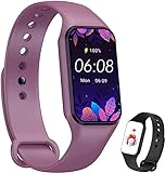 IOWODO Smartwatch Damen Herren Oximeter Herzfrequenz Schlaf Schrittzähler Smartwatch mit Nachrichtenbenachrichtigung, SpO2, Wasserdicht IP68 für Android IOS (Purple)