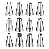 XULIERUX 12 Professionelle Spritzbeutel Düsen-Sets, Wiederverwendbare Edelstahl Spritzbeutel, 12 Große Düsen-Sets, Geeignet für Kuchen, Torten, Keks-Dekoration