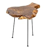 Invicta Interior Massiver Beistelltisch WILD Baumscheibe mit Jahresringen Teak Couchtisch aus Massivholz Holztisch