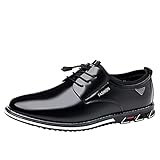 Herren-Leder-Smokingschuhe, Schnürschuhe, Oxfords, modisch, atmungsaktiv, bequem, Business, Schnürung, Arbeit, Freizeit, einfarbig, Lederschuhe für Herren, Leder, Schwarz , 42 2/3 EU