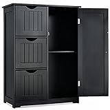 COSTWAY Badezimmerschrank mit 3 Schubladen, 1 Schrank, Aufbewahrungsregal, verstellbar, für Wohnzimmer, Schlafzimmer, Eingangsbereich, 58 x 28 x 81 cm (3 Schubladen – schwarz)