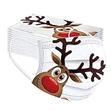 Zilosconcy 50 Stücke Mundschutz Weihnachten Kinder Einweg 3-lagig Bunt Mund-Nasen-Schutz Cartoon Druck Tücher Weihnachtsmotiv Motiv Maske Tücher Mund-Tuch Bandana Halstuch Schals Atmungsaktiv