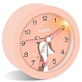Ayybboo wecker Kinder Analog ohne Ticken,Nachttisch Schlafzimmer kinderwecker mit Snooze und Nachtlicht,Leiser tragbarer Lernwecker für Mädchen und Jungen(Rosa