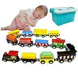 ALEENFOON 13 Stück Magnetisches Holzeisenbahn Set, Lokomotiven Holzzug Montessori Magnetzug Set Kinder Holzspielzeug Magnetisch Holzzug Spielzeug Geschenk für Jungen Mädchen