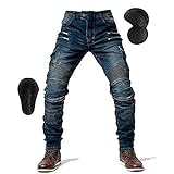 oFzimTo Motorradhose aus Denim, Jeans mit geradem Bein, sturzfest mit 4 Arten von Schutzgeräten, Motorradhose für Laufen, blau, L