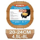 200 Stück Backpapier für Heißluftfritteuse 4,5L-8L, Stone TH 20-24cm Airfryer Backpapier Pergamentpapier Liner Kompatibel mit COSORI Philips Cecotec Midea Russell Hobbs XL XXL Airfryer