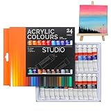 Acrylfarben-Set, 24 Farben zum Malen auf Leinwand - Reichhaltige wasserdichte Pigmente für Holz Stoff Keramik Kinder Anfänger