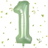 Zahlen Luftballon Salbeigrün,Salbeigrün Luftballon 1,40 Zoll Olivgrün Folienballon 1 Zahlenballon 1 Helium Ballon, Luftballon 1 Geburtstag für 1 Jahre Geburtstagsdeko Kinder Mädchen Junge