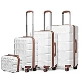 Kono Kofferset 4 Teilig Gepäck-Sets Hartschalenkoffer Reisekoffer Set Zwillingsrollen ABS Koffer Trolleys mit TSA Schloss 4 Rollen Kofferset mit Beautycase-M-L-XL-Set (4tlg. Kofferset, Weiß)