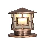 MODEBHD Traditionelle Vintage IP55 wasserdichte Outdoor-Landschafts-Säulenleuchte, runde Glas-Säulenlaterne aus Aluminiumdruckguss, E27-Dekor, regensicher, Terrassenzaun, Garten, Villa, Türsäulen-Tisc