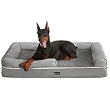 Feandrea Orthopädisches Hundebett, Hundekissen, Hundekorb, weiche Polsterung, Hundesofa, erhöhte Ränder, Bezug abnehmbar und waschbar, 120 x 85 x 20 cm, rutschfeste Unterseite, hellgrau PGW078G02