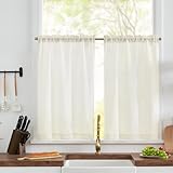 TOPICK Weiß Scheibengardine Leinen Bistrogardine Blickdicht Vorhang Blickdicht Gardine Gaze Schals Scheibengardinen Fensterschal Halbtransparent Küche Wohnzimmer Landhaus 2er-Set 65Bx60H(cm) Weiß