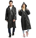 Opret 2 Stück Regenmantel Durchsichtiger Regenponcho für Damen Herren, Wiederverwendbar Wasserdicht Regencape Regenjacke, Eva Atmungsaktiv Regen Zubehör für Wandern Radfahren Reisen Camping Schwarz