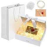 Idota Geschenkbox mit Deckel, Geschenkschachtel Schwarz, Geschenkkarton mit Schleife, Tasche, Farbband, Licht, Raffia, Grußkarten,Geschenkboxen für Hochzeit Geburtstag Weihnachten Jubiläum (Weiß M)