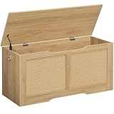 HOOBRO Truhen, Sitzbank mit Stauraum, Spielzeugkiste mit Deckel, 100 cm Rattan-Aufbewahrungstruhe mit Sicherheitsscharnier, Aufbewahrungsbox, für Kinderzimmer, Schlafzimmer, Natur ENL11CW01