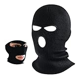 BBTO 3 Löcher Gestrickte Sturmhauben Volle Gesichtsabdeckung (Schwarz)