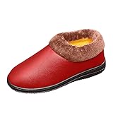 Stiefel Stiefel Damen Schuhe Boots Stiefel Fashiona Winter Damen Schneestiefel Flacher runder Zeh rutschfest Indoor Outdoor Slip einfarbig für Winterstiefel Damen GefüTtert Damen Boots (Red, 39)