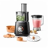 Philips Viva Collection Kompakte Küchenmaschine - Kompakt, 800W Motor, 29 Funktionen, PowerChop, 2-in-1 Scheibe, Zitruspresse, Einfacher Zusammenbau, 1,5L Schüssel (HR7510/10)