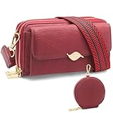 REETEE Handytasche zum Umhängen PU Leder Umhängetasche Klein Damen Große Kapazität Handy Umhängetasche, Crossbody Bag Schultertasche mit Kartenschlitz Verstellbar Breiter Gurt (rot)