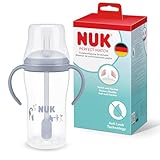 NUK Perfect Match Lern-Trinkflasche mit Strohhalm | 8+ Monate | 260 ml | Auslaufsicherer Baby-Strohhalmbecher | Rutschfeste Griffe | Blau | 1 Stück