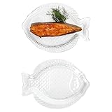 MamboCat 2er Set Oslo Fischplatte S I (LxB) 23x17cm I Servierplatte aus Glas mit Fisch-Relief für Fisch, Meeresfrüchte, Salate, Snacks & Co.