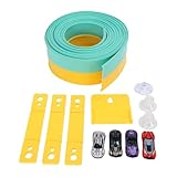 Hamwesh Flexible Rennautobahn für Kinder, Flexible Rennauto-Rampenbahn mit Saugnäpfen und 4 Autos, Aufrollbares Tragbares Flexibles Rennstreckenspielzeug (Gelbgrün)