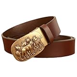 AKAFKKPYXSD Rindsleder-gürtel Mit Modischem Wolf-Motiv Verstellbarer Schnalle Und Ratschenverschluss Für Den Geschäftsalltag(115cm/waist:39', Brown)