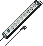 Brennenstuhl Premium-Line Steckdosenleiste 8-Fach (Mehrfachsteckdose mit Schalter und 5m Kabel, Steckdosenleiste Wandmontage, Made in Germany) schwarz/grau