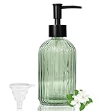 GKSCXEXE 400ml Glas Seifenspender Grün, Moderner Soap Dispenser Seifenspender für Küche und Bad, Nachfüllbarer Pumpspender mit Kunststoffpumpe und Schwarzer Trichter für Spülmittel, Handseife, Shampoo