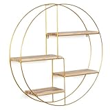 IDMarket - Rundes Wandregal, Lily mit 4 Ebenen, Holz und Metall, goldfarben, Industriedesign