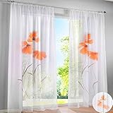 2 Stücke Vorhänge Stickerei mit Schlaufen Vorhänge für Küche Wohnzimmer Schlafzimmer Vorhang Kinderzimmer Weiß GrünB-150 x 145 cm (Orange 150 x 225 cm)