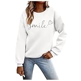 Übergroß Pullover Damen Rundhals, Sweatshirt Damen Ohne Kapuze-Langarmshirt mit Briefe Drucken Pulli Herbst Winter Lässig Oberteil Sportops Streetwear Sweatshirts für Frauen Teenager Mädchen