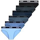 CLALER Slip Herren Bambus Unterhosen Männer Atmungsaktive Unterwäsche mit Stretch Antibakteriell Sport Herren-Slips 6er Pack (Schwarz+Grau+Königsblau+Dunkelblau+Mittelgraublau+Seeblau,L)