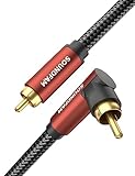 SOUNDFAM 2M Subwoofer Kabel 90 Grad Cinch Kabel Rechtwinkliges RCA Subwooferkabel Digital Audio Koaxial Kabel für Wandmontierter TV Soundbar - Weinrot