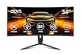 ODYS Gaming Monitor XP34 PRO-X - 34 Zoll (86 cm), Curved (1500R), 180 Hz, UWQHD (3.440x1.440 px), 1ms Reaktionszeit, HDR, FreeSync/G-Sync komp., Eye Care, HDMI, DP, 3,5mm Audio